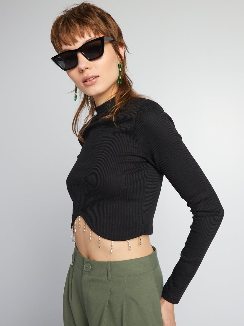 T-shirt curta com joias pendentes Preto - Kiabi
