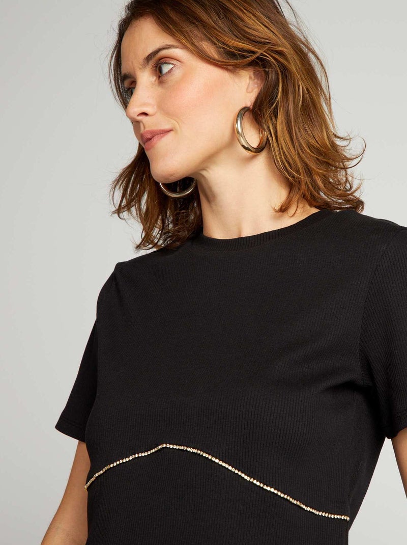 T-shirt curta com linha de ouropel PRETO - Kiabi