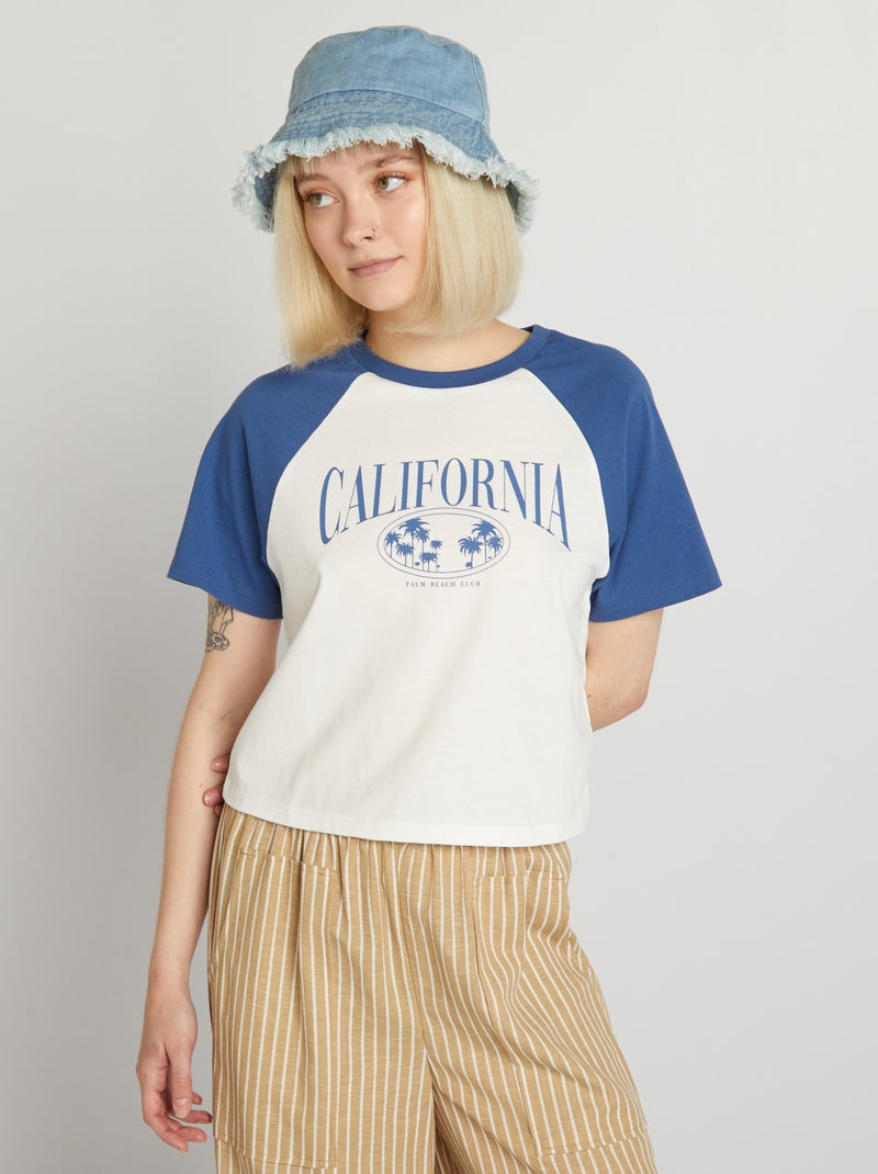 T-shirt curta com mangas raglã CINZA - Kiabi