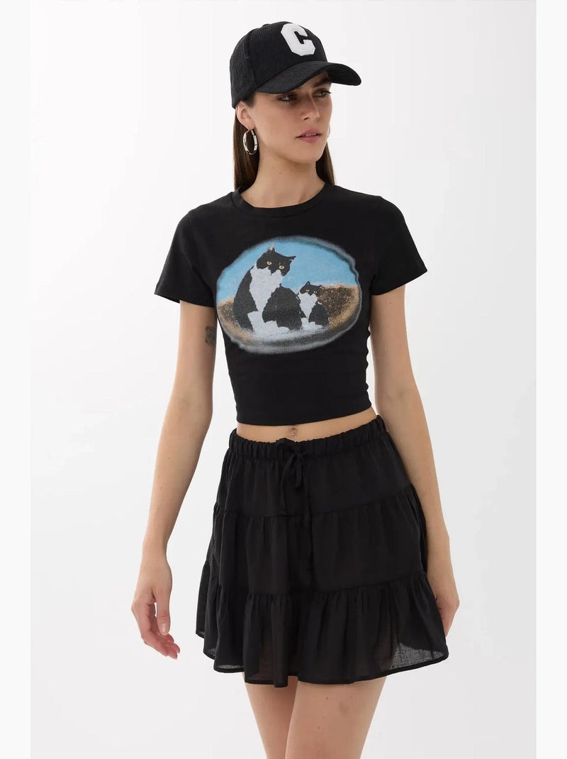 T-shirt curta de algodão estampada hiccup Preto - Kiabi