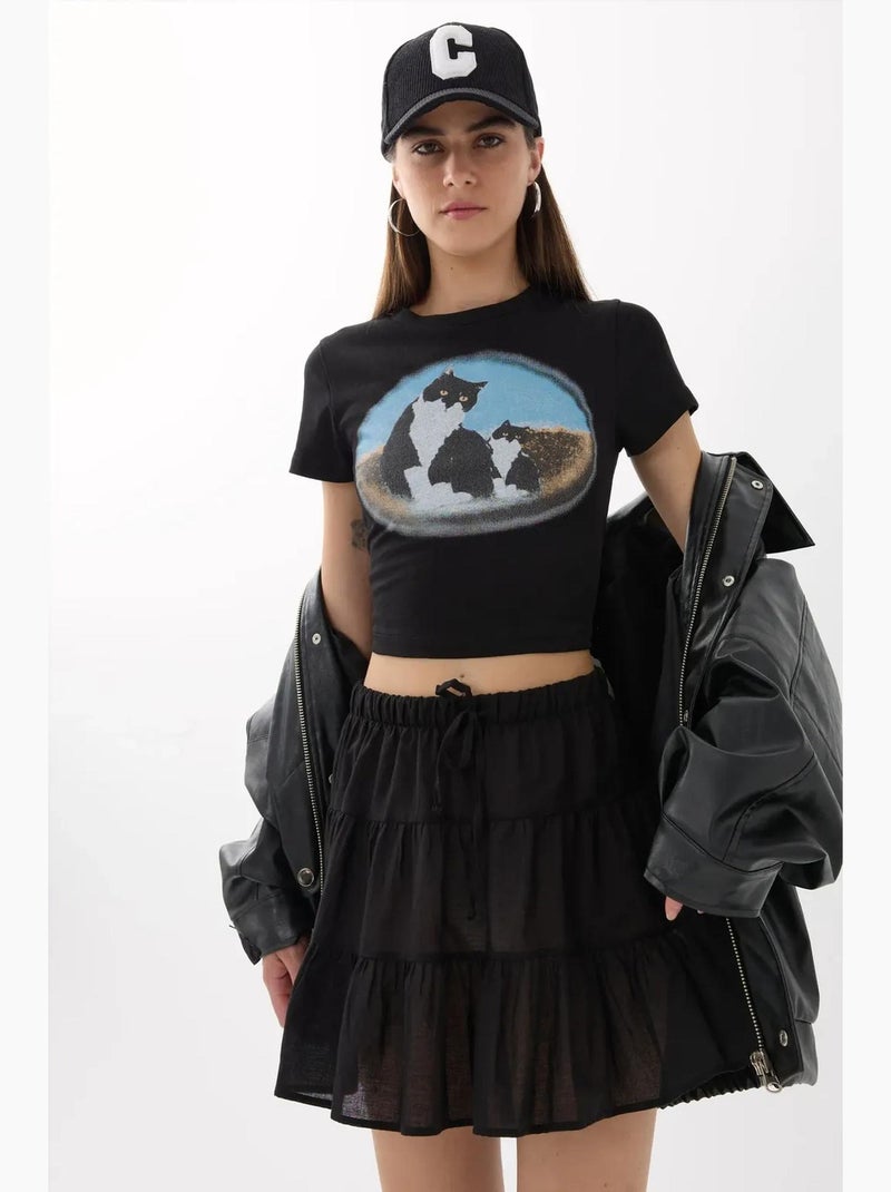 T-shirt curta de algodão estampada hiccup Preto - Kiabi