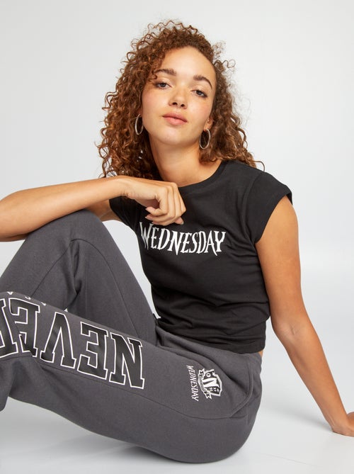 T-shirt curta de gola redonda 'Wednesday' - Kiabi