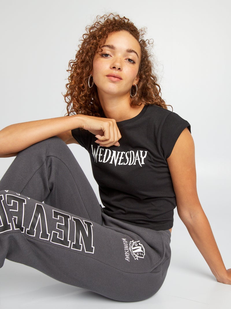 T-shirt curta de gola redonda 'Wednesday' Preto - Kiabi