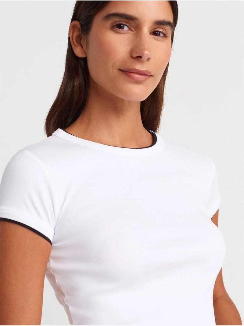 T-shirt curta em algodão ajustada dilvin Branco - Kiabi