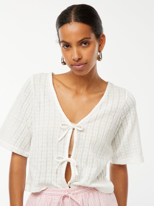 T-shirt curta em malha ajurada  - - Kiabi