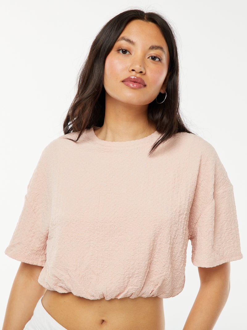 T-shirt curta em malha gofrada ROSA - Kiabi