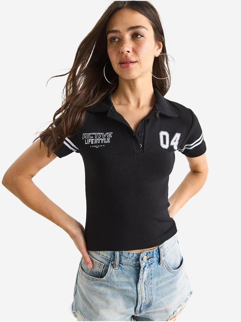 T-shirt curta estampada gola polo manga curta lucci Preto - Kiabi