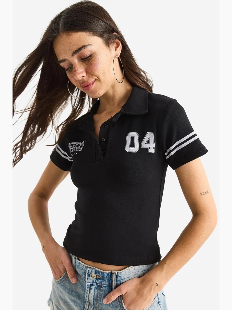T-shirt curta estampada gola polo manga curta lucci Preto - Kiabi