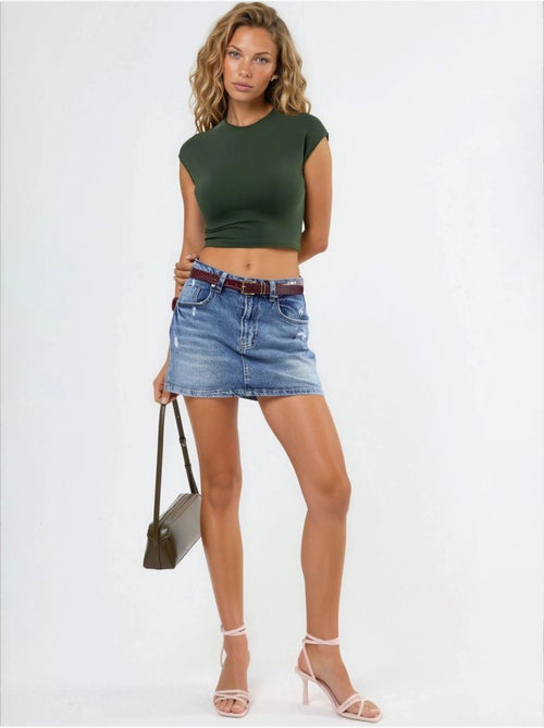 T-shirt curta lisa com gola redonda busem - Kiabi T-shirt curta lisa com gola redonda busem - Kiabi