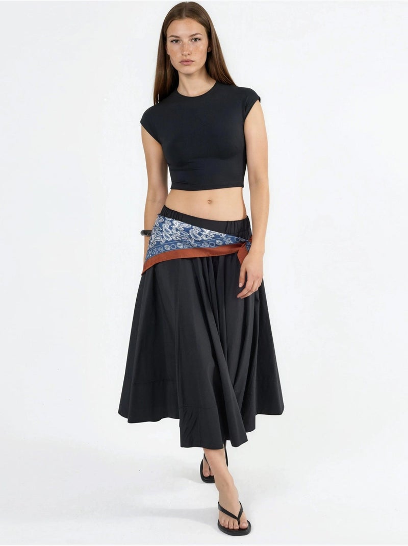 T-shirt curta lisa com gola redonda busem Preto - Kiabi