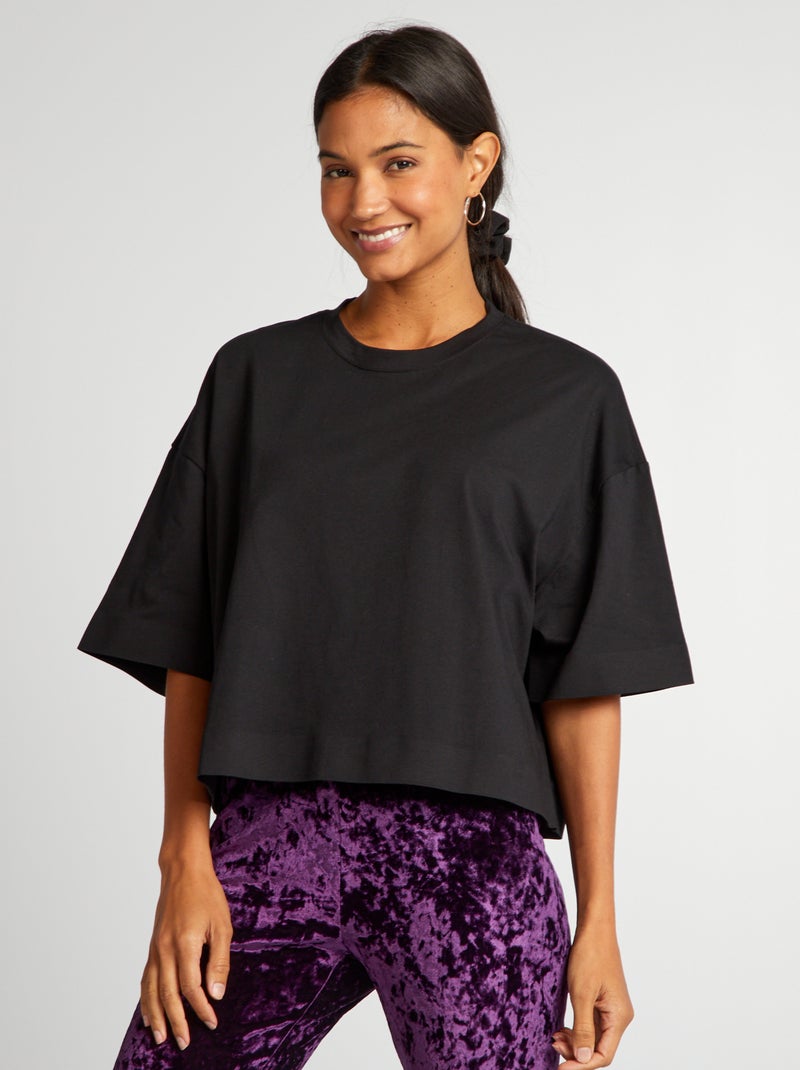T-shirt curta oversize Preto - Kiabi