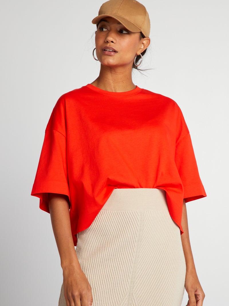 T-shirt curta oversize VERMELHO - Kiabi