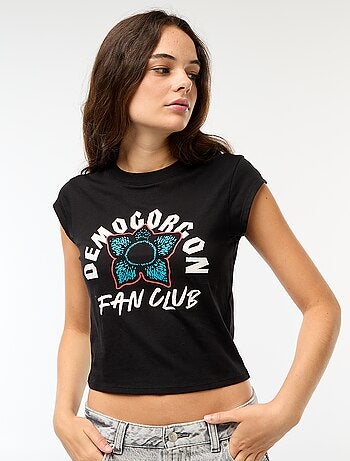 T-shirt curto com estampado fantasia