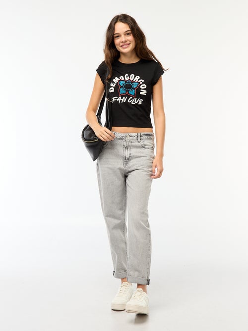 T-shirt curto com estampado fantasia - Kiabi