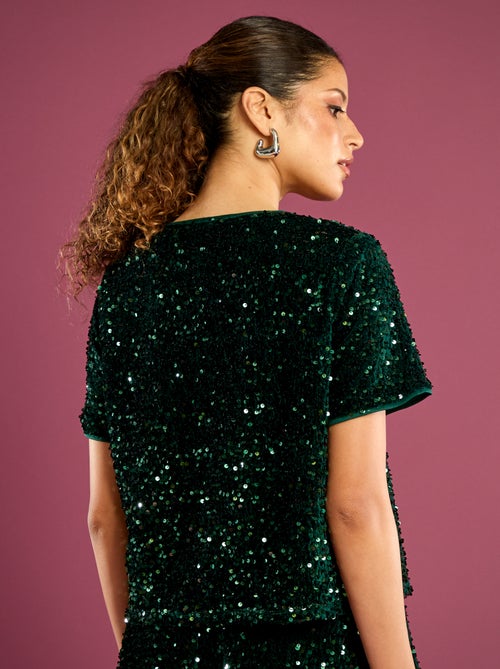 T-shirt curto com lantejoulas - Kiabi