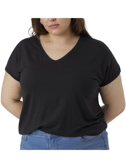T-shirt curvy feminina vero moda aya preto - Kiabi