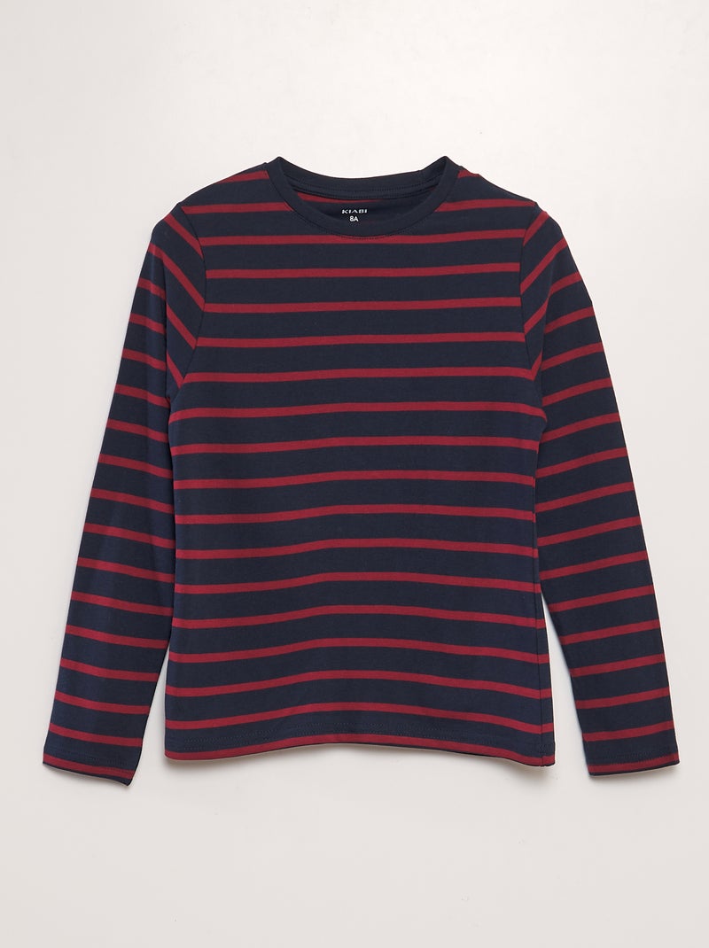 T-shirt de algodão às riscas AZUL - Kiabi