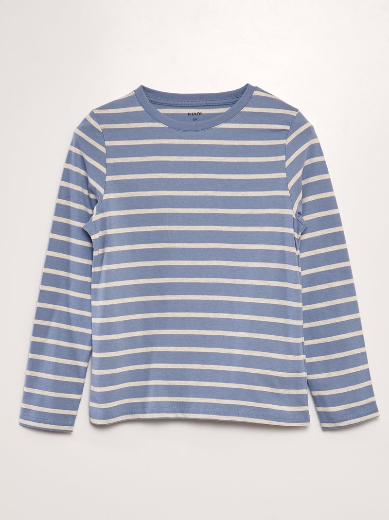T-shirt de algodão às riscas AZUL - Kiabi