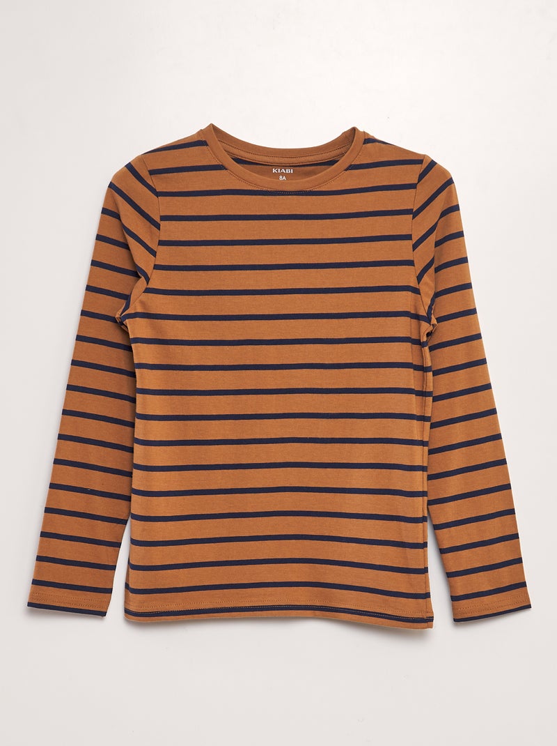 T-shirt de algodão às riscas CASTANHO - Kiabi