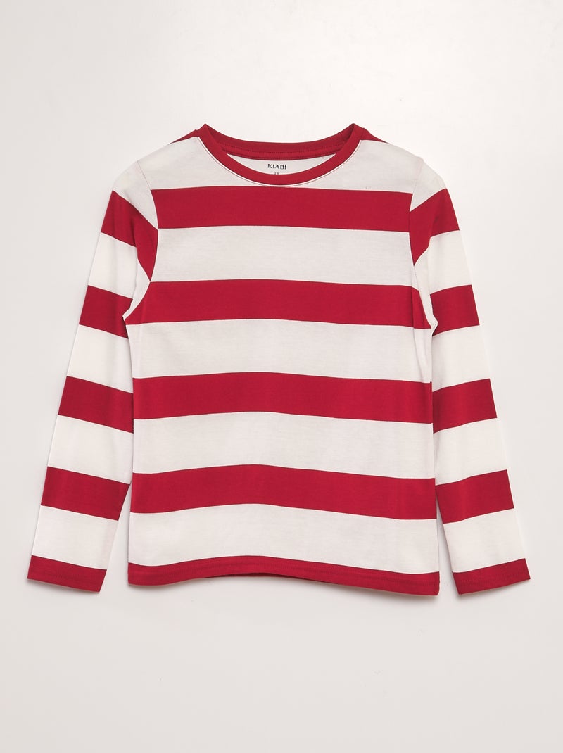 T-shirt de algodão às riscas VERMELHO - Kiabi