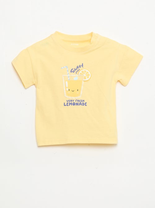 T-shirt de algodão com bordado no peito - Kiabi