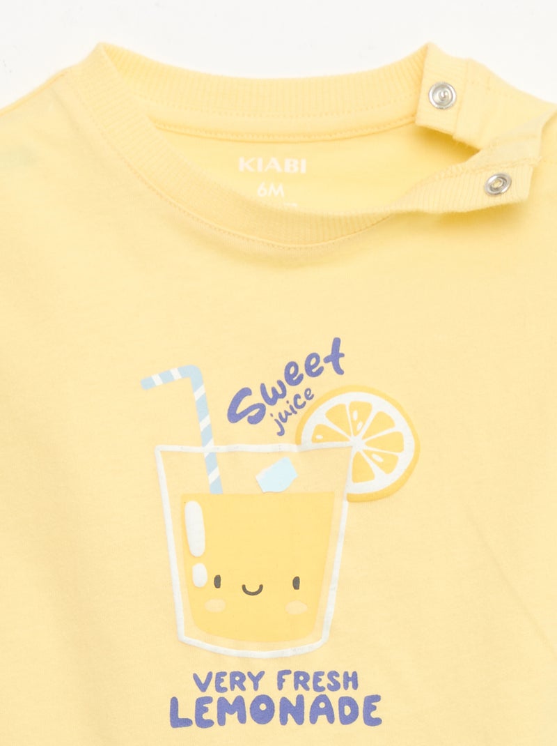 T-shirt de algodão com bordado no peito Amarelo - Kiabi