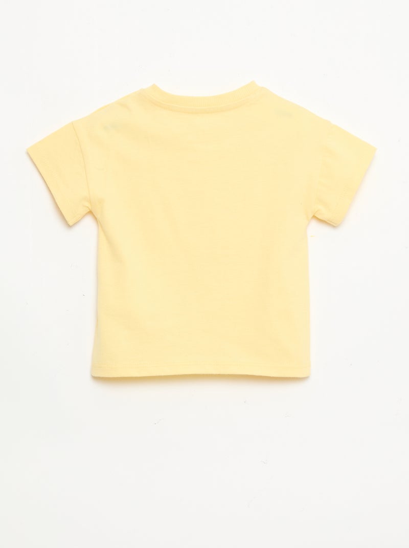T-shirt de algodão com bordado no peito Amarelo - Kiabi