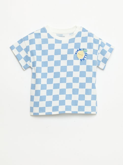 T-shirt de algodão com bordado no peito - Kiabi
