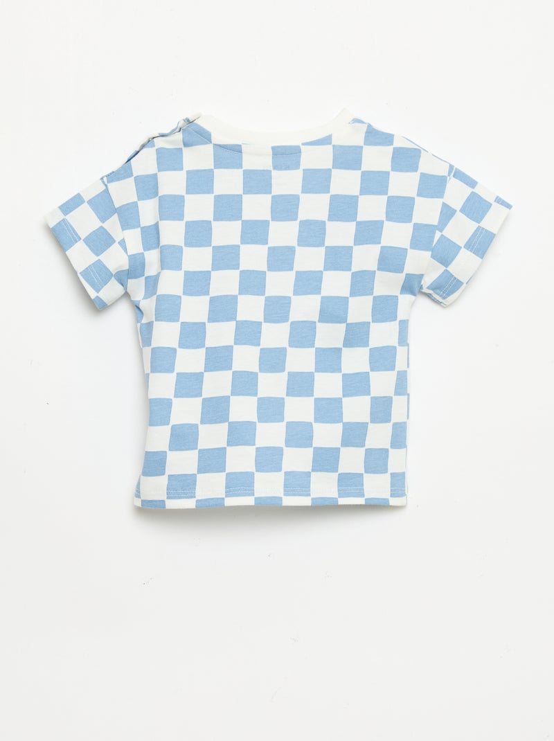 T-shirt de algodão com bordado no peito Azul - Kiabi