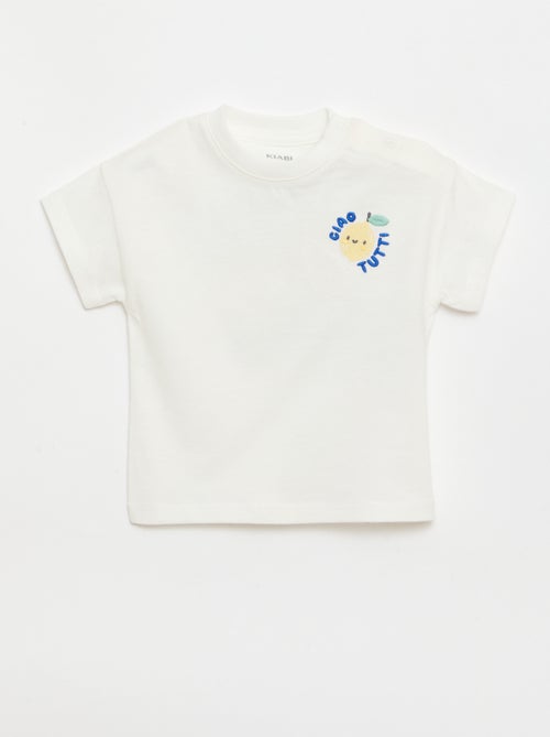 T-shirt de algodão com bordado no peito - Kiabi