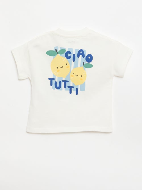 T-shirt de algodão com bordado no peito - Kiabi