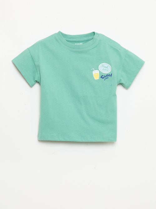 T-shirt de algodão com bordado no peito - Kiabi