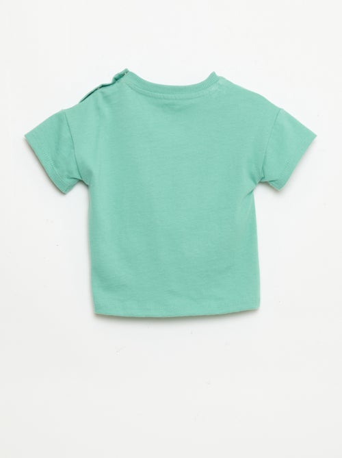 T-shirt de algodão com bordado no peito - Kiabi