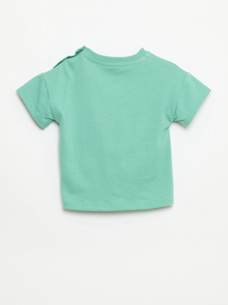 T-shirt de algodão com bordado no peito Verde - Kiabi