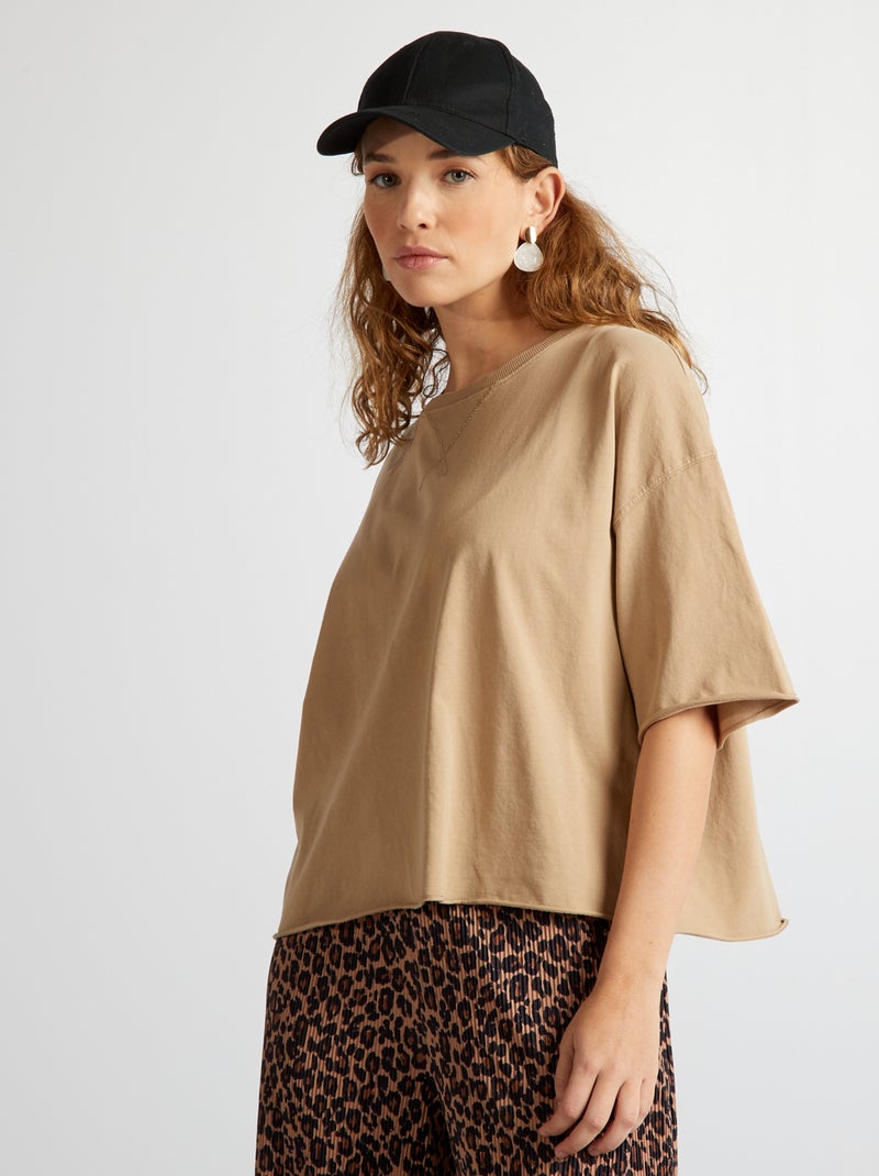 T-shirt de algodão com cavas caídas CASTANHO - Kiabi