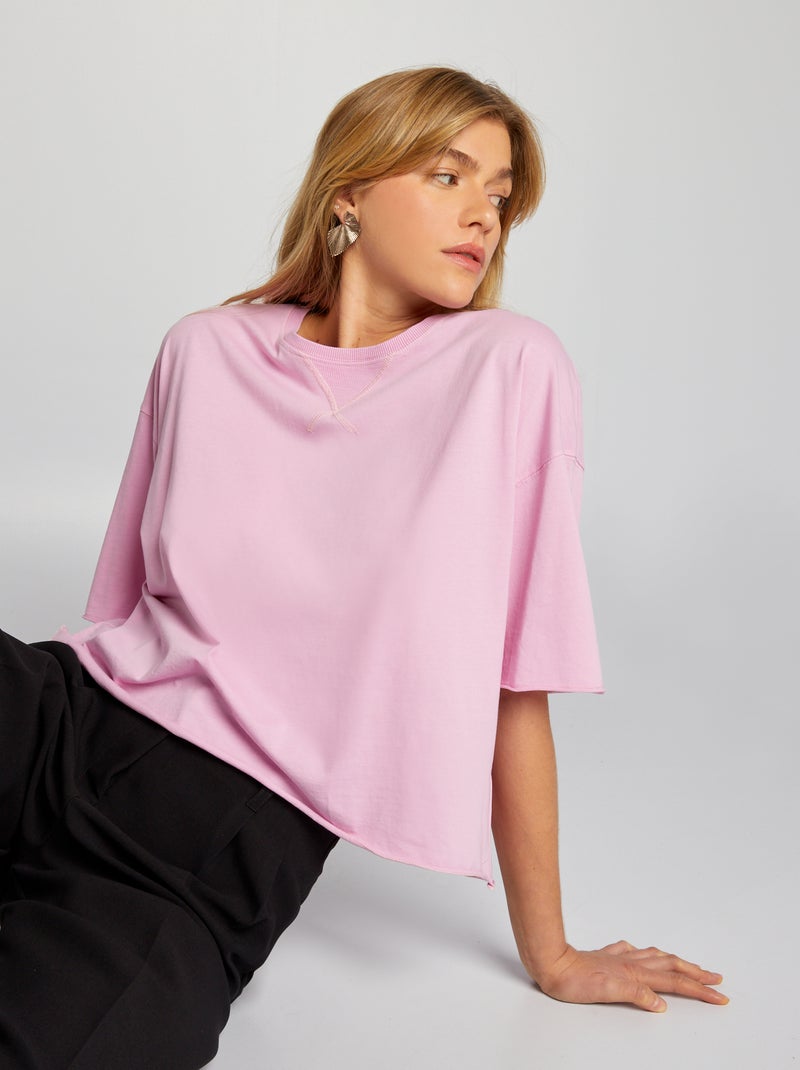 T-shirt de algodão com cavas caídas Rosa - Kiabi
