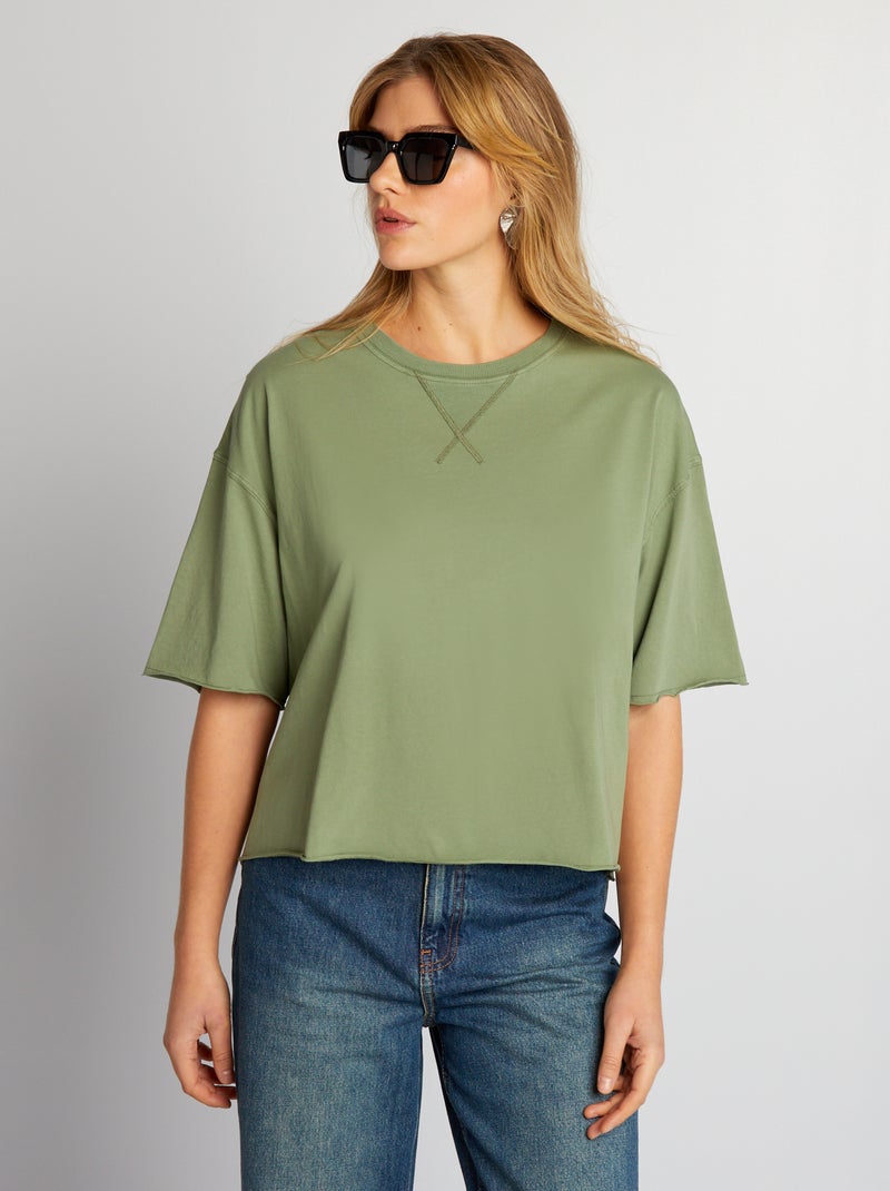 T-shirt de algodão com cavas caídas Verde - Kiabi