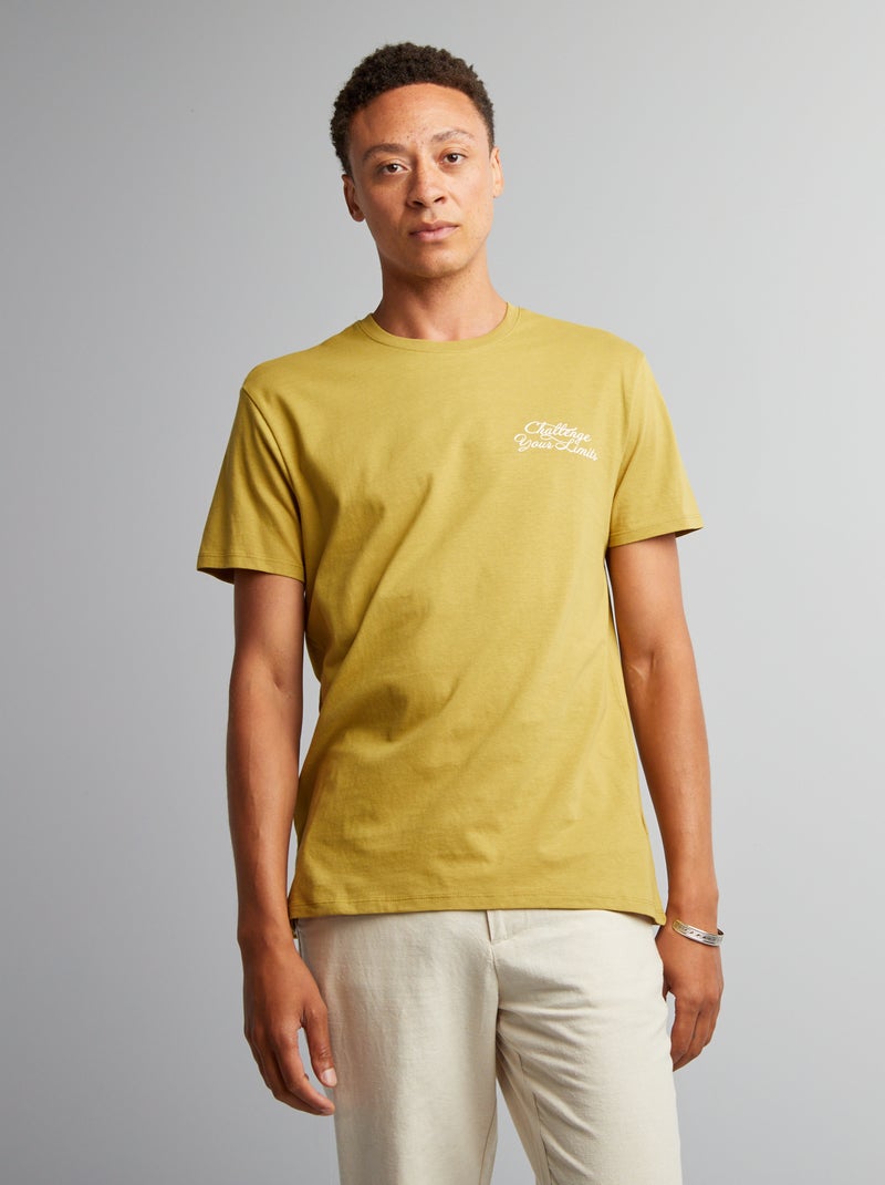 T-shirt de algodão com corte direito e estampado AMARELO - Kiabi