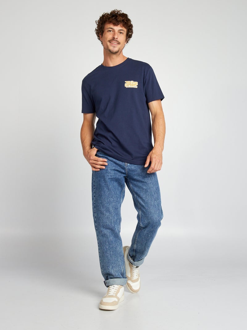T-shirt de algodão com corte direito e estampado AZUL - Kiabi