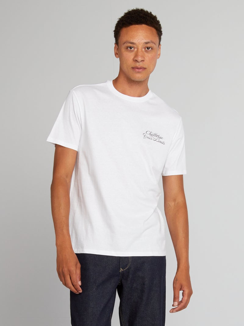 T-shirt de algodão com corte direito e estampado BRANCO - Kiabi