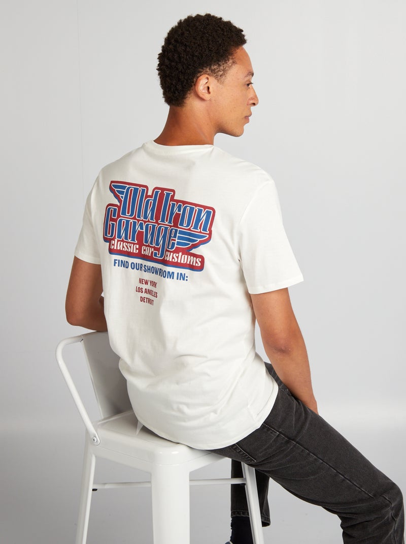 T-shirt de algodão com corte direito e estampado BRANCO - Kiabi