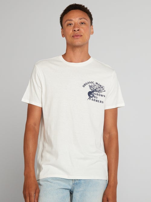 T-shirt de algodão com corte direito e estampado - Kiabi