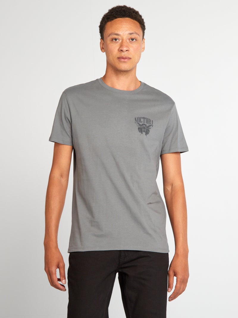T-shirt de algodão com corte direito e estampado CINZA - Kiabi