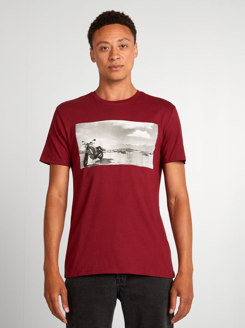 T-shirt de algodão com corte direito e estampado VERMELHO - Kiabi