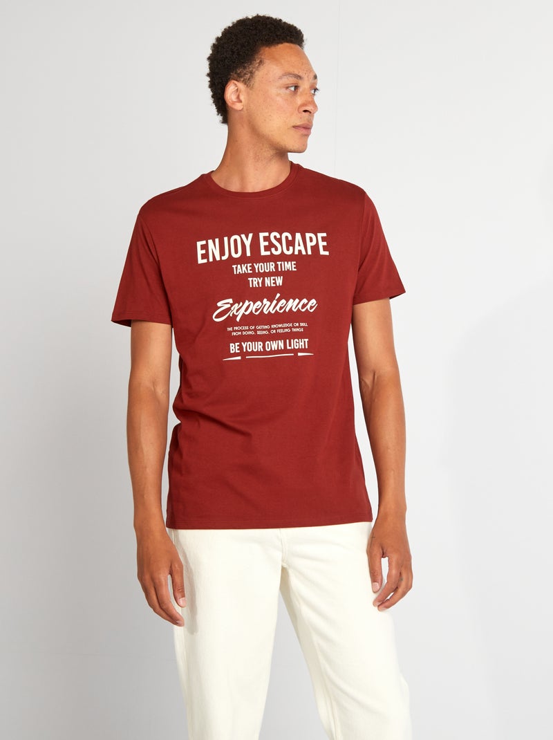 T-shirt de algodão com corte direito e estampado VERMELHO - Kiabi