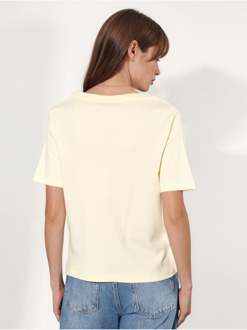 T-shirt de algodão com decote em v de corte regular e cor lisa busem Amarelo-limão - Kiabi