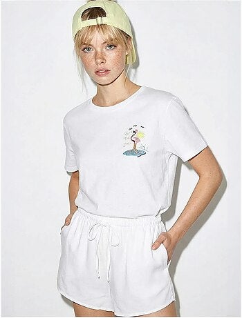 T-shirt de algodão com decote redondo bordada lucci