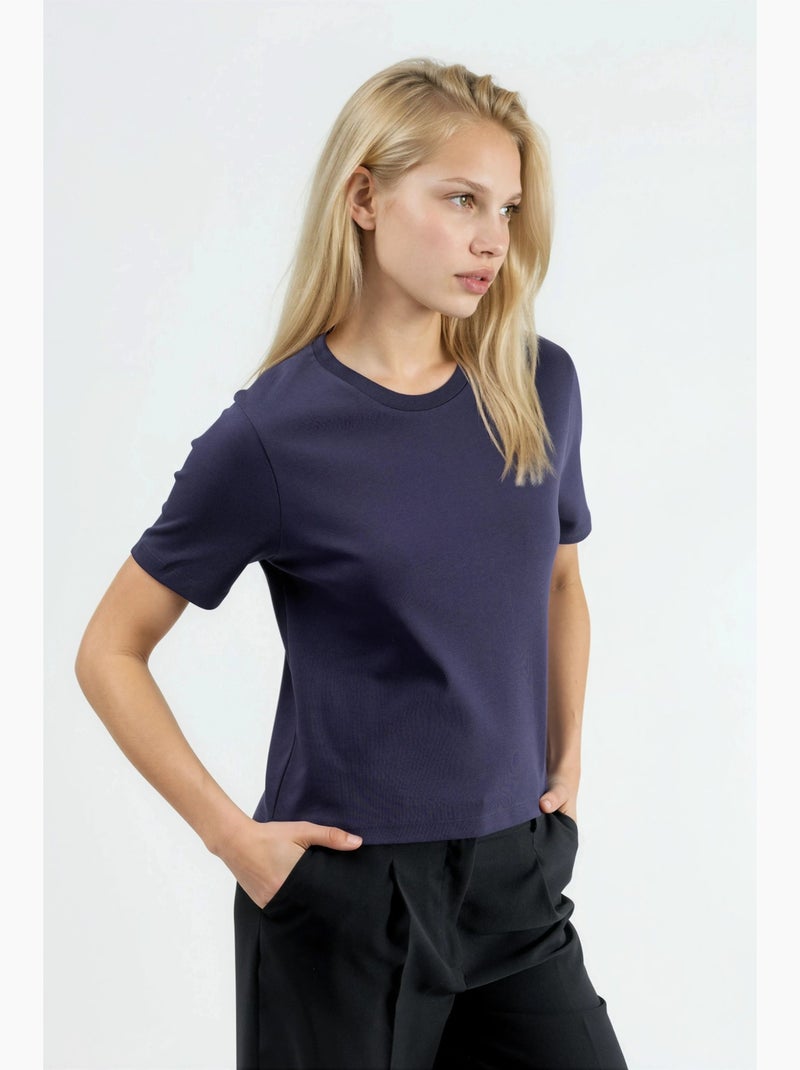 T-shirt de algodão com decote redondo busem Azul-marinho - Kiabi