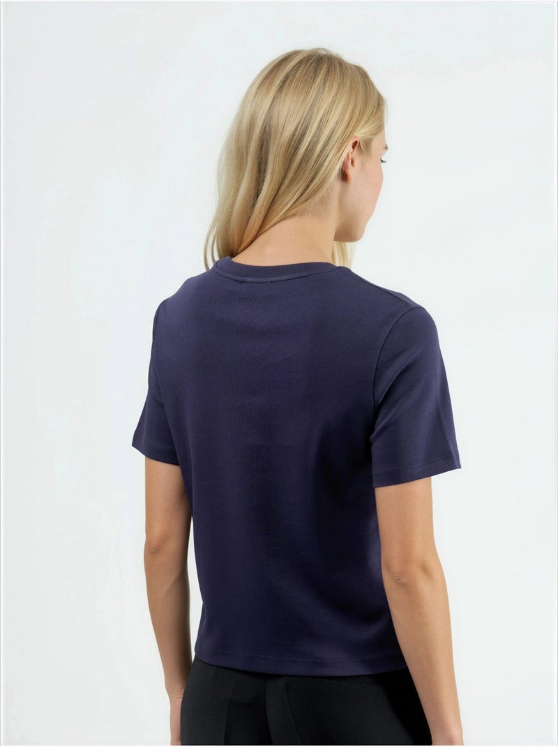 T-shirt de algodão com decote redondo busem Azul-marinho - Kiabi