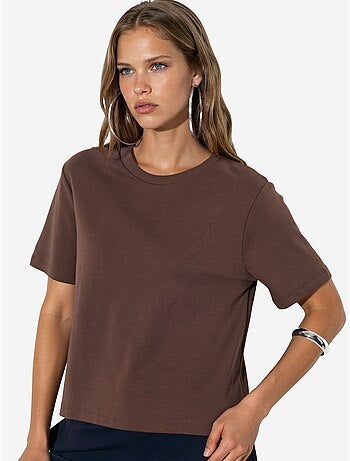 T-shirt de algodão com decote redondo busem